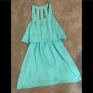 Aqua chiffon dress with cage back